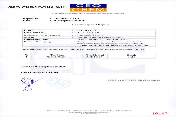 test report solid Caustic soda